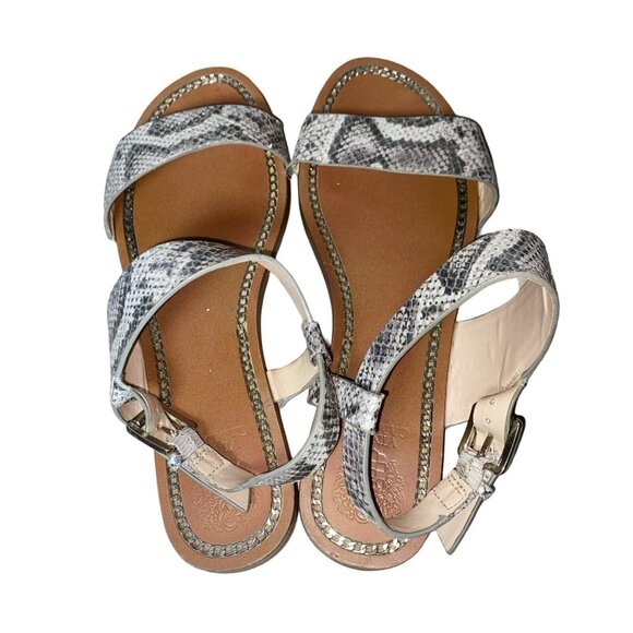 Vince Camuto Brown Leather Flat Snake Print Sandals Size 7 - Picture 6 of 10